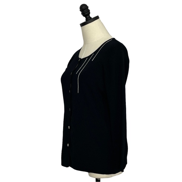 Carducci Knit Cardigan Black with Ivory Accent Size Small - Picture 4 of 10